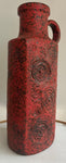 1970s German Fat Lava Scheurich Red Handled Pottery Vase