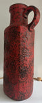 1970s German Fat Lava Scheurich Red Handled Pottery Vase