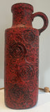 1970s German Fat Lava Scheurich Red Handled Pottery Vase