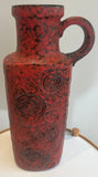1970s German Fat Lava Scheurich Red Handled Pottery Vase