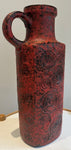 1970s German Fat Lava Scheurich Red Handled Pottery Vase