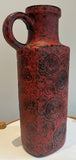 1970s German Fat Lava Scheurich Red Handled Pottery Vase