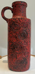 1970s German Fat Lava Scheurich Red Handled Pottery Vase