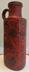 1970s German Fat Lava Scheurich Red Handled Pottery Vase