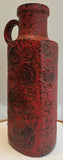 1970s German Fat Lava Scheurich Red Handled Pottery Vase