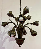 1970s German Cast Iron Faux Bronze 12 Light Chandelier