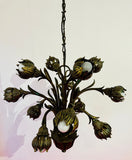 1970s German Cast Iron Faux Bronze 12 Light Chandelier