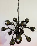 1970s German Cast Iron Faux Bronze 12 Light Chandelier