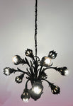 1970s German Cast Iron Faux Bronze 12 Light Chandelier