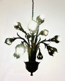 1970s German Cast Iron Faux Bronze 12 Light Chandelier