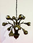 1970s German Cast Iron Faux Bronze 12 Light Chandelier