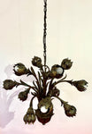 1970s German Cast Iron Faux Bronze 12 Light Chandelier