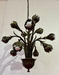 1970s German Cast Iron Faux Bronze 12 Light Chandelier