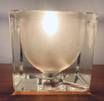 1970s German Putzler Frosted Cube Glass Table Lamp