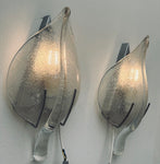 Pair of 1970s Italian Murano Glass Leaf Wall Sconces