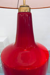 1970s Large German Red Glass and Brass Table Lamp