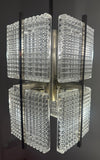 1970s German Square Ribbed Glass & Chrome Ceiling Light