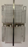 1970s German Square Ribbed Glass & Chrome Ceiling Light