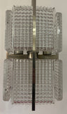 1970s German Square Ribbed Glass & Chrome Ceiling Light