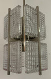 1970s German Square Ribbed Glass & Chrome Ceiling Light