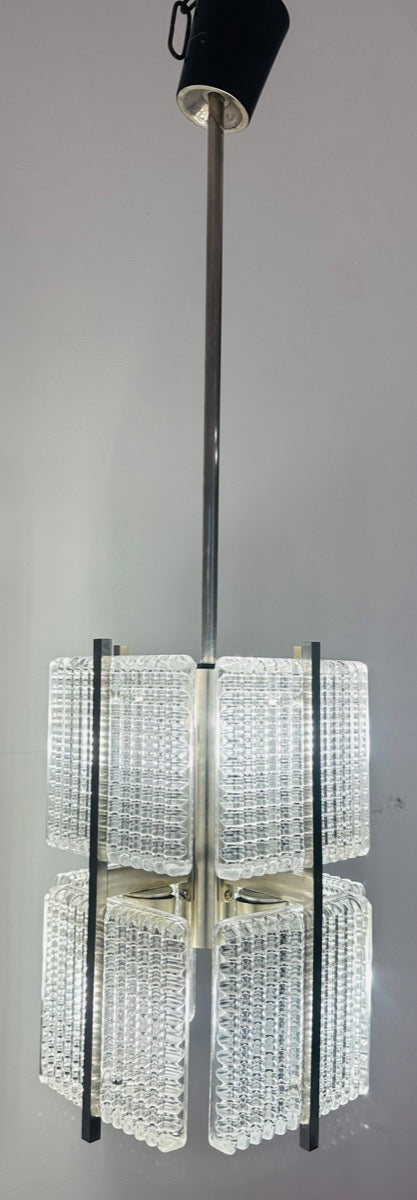 Square Ribbed Glass 1970s German Square Ribbed Glass & Chrome Ceiling Light – retro living uk