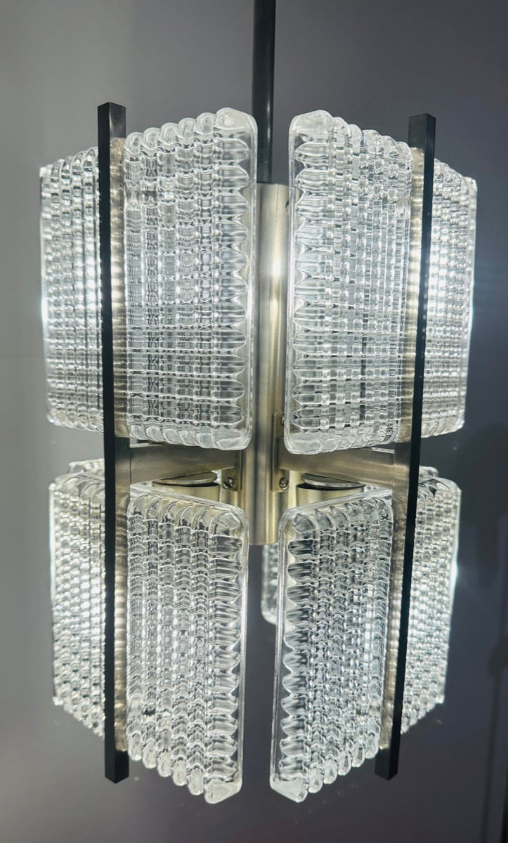 Square Ribbed Glass 1970s German Square Ribbed Glass & Chrome Ceiling Light – retro living uk