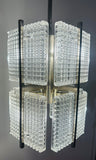 1970s German Square Ribbed Glass & Chrome Ceiling Light