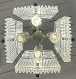 1970s German Square Ribbed Glass & Chrome Ceiling Light