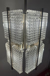 1970s German Square Ribbed Glass & Chrome Ceiling Light