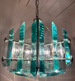 1970s Italian Square Green Glass Chandelier By Lupi Cristal Luxor