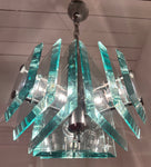 1970s Italian Square Green Glass Chandelier By Lupi Cristal Luxor