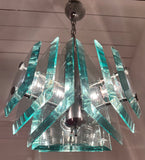 1970s Italian Square Green Glass Chandelier By Lupi Cristal Luxor