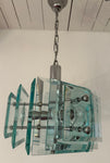 1970s Italian Square Green Glass Chandelier By Lupi Cristal Luxor