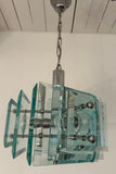 1970s Italian Square Green Glass Chandelier By Lupi Cristal Luxor