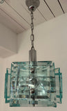 1970s Italian Square Green Glass Chandelier By Lupi Cristal Luxor