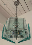 1970s Italian Square Green Glass Chandelier By Lupi Cristal Luxor