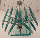 1970s Italian Square Green Glass Chandelier By Lupi Cristal Luxor