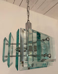 1970s Italian Square Green Glass Chandelier By Lupi Cristal Luxor