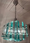 1970s Italian Square Green Glass Chandelier By Lupi Cristal Luxor