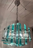 1970s Italian Square Green Glass Chandelier By Lupi Cristal Luxor