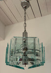 1970s Italian Square Green Glass Chandelier By Lupi Cristal Luxor