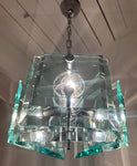 1970s Italian Square Green Glass Chandelier By Lupi Cristal Luxor