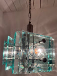 1970s Italian Square Green Glass Chandelier By Lupi Cristal Luxor