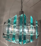 1970s Italian Square Green Glass Chandelier By Lupi Cristal Luxor