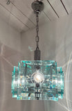 1970s Italian Square Green Glass Chandelier By Lupi Cristal Luxor