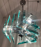 1970s Italian Square Green Glass Chandelier By Lupi Cristal Luxor