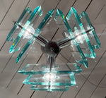 1970s Italian Square Green Glass Chandelier By Lupi Cristal Luxor