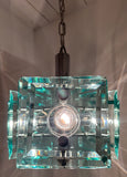 1970s Italian Square Green Glass Chandelier By Lupi Cristal Luxor