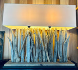 1970s Driftwood Rustic Rectangular Table Lamp