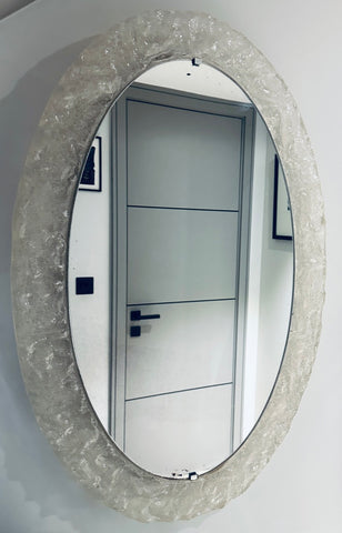 1970s German Frosted-Iced Acrylic Oval Wall Mirror